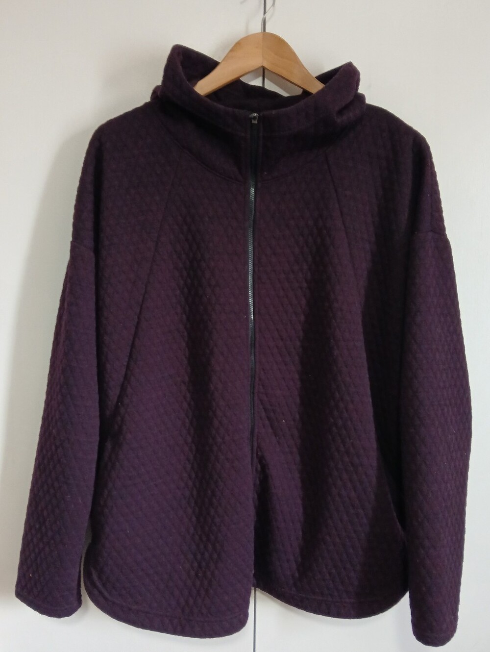 Hyba Reitmans Quilted Jacquard Zip Up Jacket Purple Plum Funnel Neck L XL